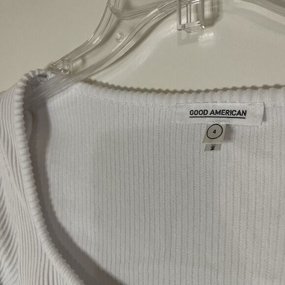 NEW! GOOD AMERICAN ZIP FRONT LONG SLEEVE RIBBED TEE IN WHITE XL - Picture 3 of 7